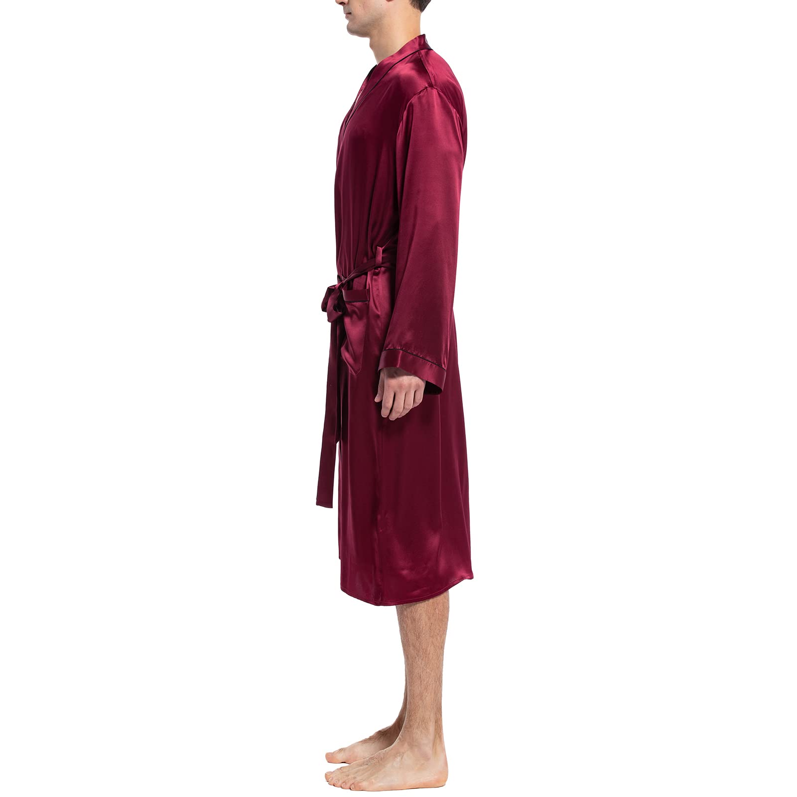 Mulberry Men's Silk Robe Luxury Long Silk Bath Robe Claret XS