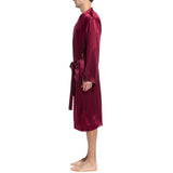 Mulberry Men's Silk Robe Luxury Long Silk Bath Robe Claret XS