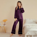 Women Silk Pjs Long Sleeves Luxury Silk Pajamas Set Deep Purple XS