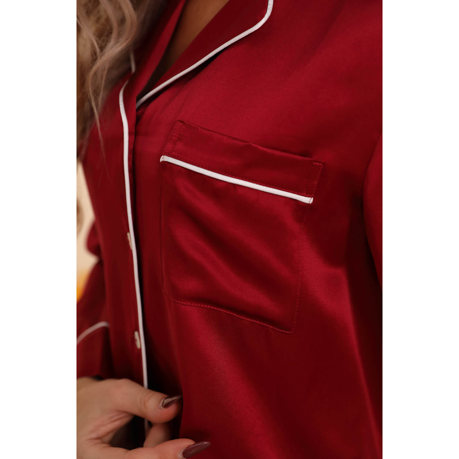 Women Silk Pjs Long Sleeves Luxury Silk Pajamas Set Claret XS
