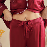 Women Silk Pjs Long Sleeves Luxury Silk Pajamas Set Claret XS
