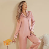 Women Silk Pjs Long Sleeves Luxury Silk Pajamas Set Rosy Pink XS