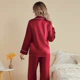 Women Silk Pjs Long Sleeves Luxury Silk Pajamas Set Claret XS