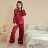 Women Silk Pjs Long Sleeves Luxury Silk Pajamas Set Claret XS