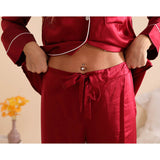Women Silk Pjs Long Sleeves Luxury Silk Pajamas Set Claret XS