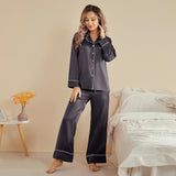 Women Silk Pjs Long Sleeves Luxury Silk Pajamas Set Dark Gray XS