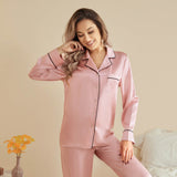 Women Silk Pjs Long Sleeves Luxury Silk Pajamas Set Rosy Pink XS