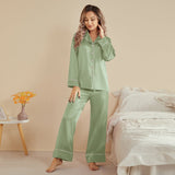 Women Silk Pjs Long Sleeves Luxury Silk Pajamas Set Avocado Green XS