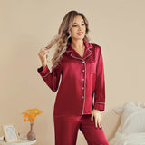 Women Silk Pjs Long Sleeves Luxury Silk Pajamas Set Claret XS