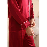 Women Silk Pjs Long Sleeves Luxury Silk Pajamas Set Claret XS