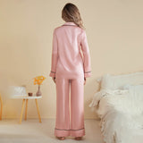 Women Silk Pjs Long Sleeves Luxury Silk Pajamas Set Rosy Pink XS