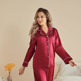 Women Silk Pjs Long Sleeves Luxury Silk Pajamas Set Claret XS