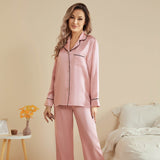 Women Silk Pjs Long Sleeves Luxury Silk Pajamas Set Rosy Pink XS