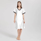 Mulberry Silk Chemise Women's V Neck Silk Lace Nightdress White S