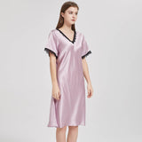 Mulberry Silk Chemise Women's V Neck Silk Lace Nightdress Rosy Pink XS