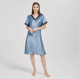 Mulberry Silk Chemise Women's V Neck Silk Lace Nightdress Haze Blue XS