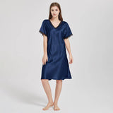 Mulberry Silk Chemise Women's V Neck Silk Lace Nightdress White S