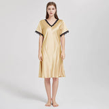 Mulberry Silk Chemise Women's V Neck Silk Lace Nightdress White S