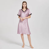 Mulberry Silk Chemise Women's V Neck Silk Lace Nightdress Rosy Pink XS