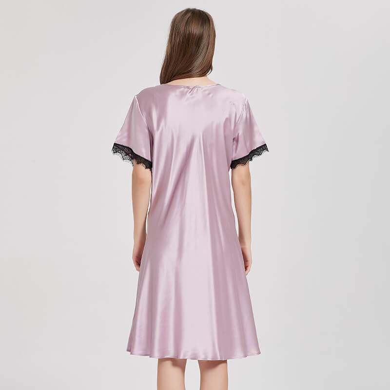 Mulberry Silk Chemise Women's V Neck Silk Lace Nightdress Rosy Pink XS