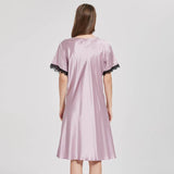 Mulberry Silk Chemise Women's V Neck Silk Lace Nightdress Rosy Pink XS
