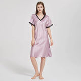 Mulberry Silk Chemise Women's V Neck Silk Lace Nightdress Rosy Pink XS