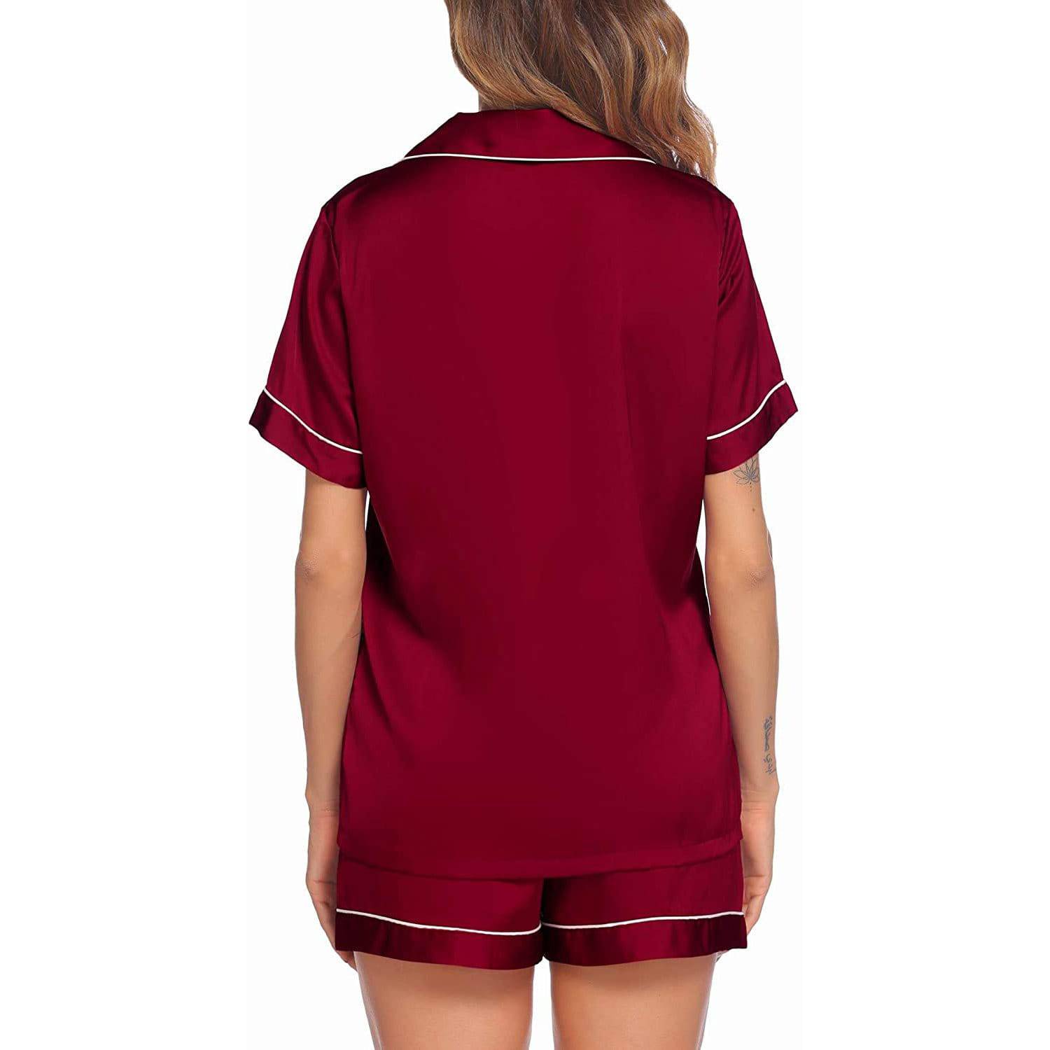 Mulberry Silk Pajamas For Women's Short Silk Sleepwear Claret XS