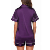 Mulberry Silk Pajamas For Women's Short Silk Sleepwear Deep Purple XS