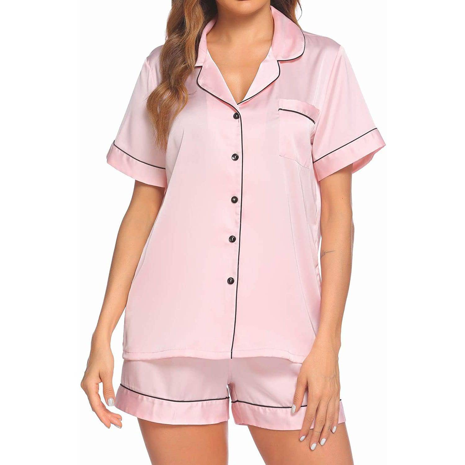 Mulberry Silk Pajamas For Women's Short Silk Sleepwear Rosy Pink XS