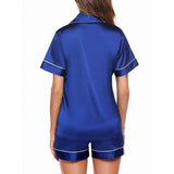 Mulberry Silk Pajamas For Women's Short Silk Sleepwear Blue XS
