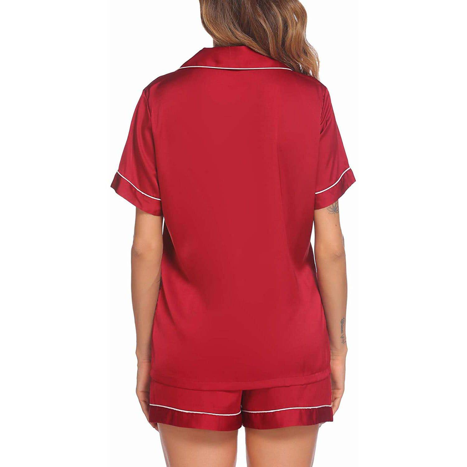 Mulberry Silk Pajamas For Women's Short Silk Sleepwear Red XS