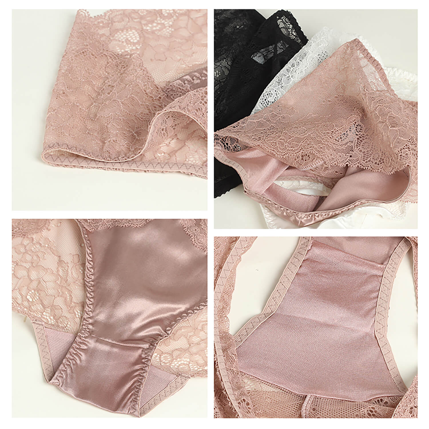 Mulberry Silk Underwear Women's Lace Silk Mid - waist Sexy Briefs Coffee S