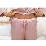 Mulberry Women Silk Pajama Set Pure Full Length Silk Sleepwear Rosy Pink XS