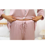 Mulberry Women Silk Pajama Set Pure Full Length Silk Sleepwear Rosy Pink XS