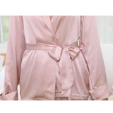 Women's Silk Robe And Pajama Set Long Sleeve Silk Sleepwear Rosy Pink XS