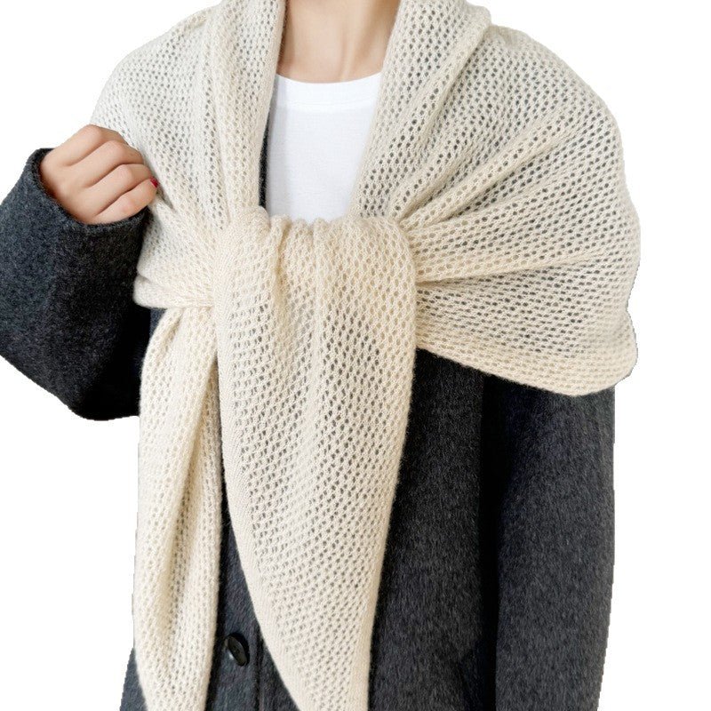 Open Knit Cashmere Cape Shawl Cashmere Triangle Scarf Cashmere Bandana Beige L