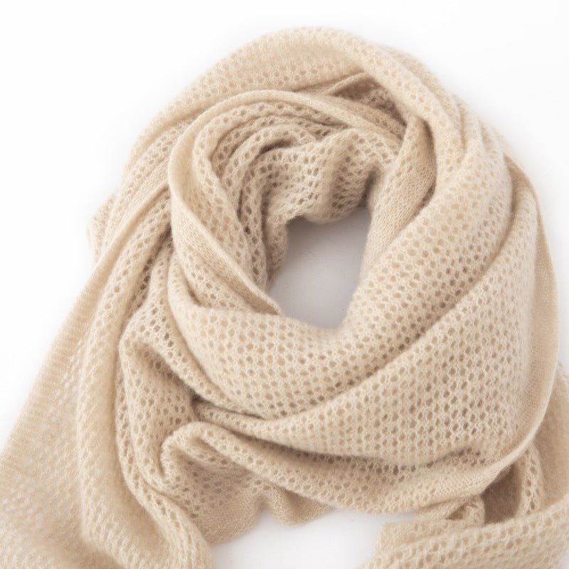 Open Knit Cashmere Cape Shawl Cashmere Triangle Scarf Cashmere Bandana Beige L