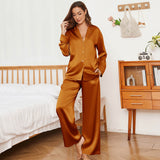Oversized Womens Silk Pajamas Set With Wide Leg Pants Orange XS