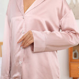 Oversized Womens Silk Pajamas Set With Wide Leg Pants Rosy Pink XS