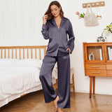 Oversized Womens Silk Pajamas Set With Wide Leg Pants Charcoal XS