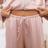 Oversized Womens Silk Pajamas Set With Wide Leg Pants Rosy Pink XS