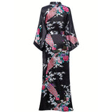 Women Peacock Print Silk Kimono Hand Painted Silk Kimono Purple One size fits most