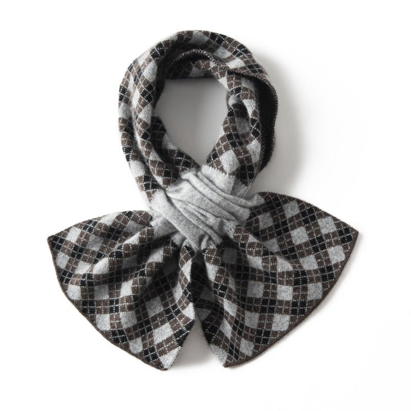 Cashmere Plaid Scarf Crossed Cashmere Scarf Thick Cashmere Neck Warmer Gray M