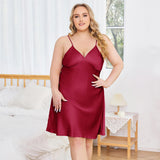 Plus Size Silk Nightgown V Neck Pure Silk Slip Dress Claret XS