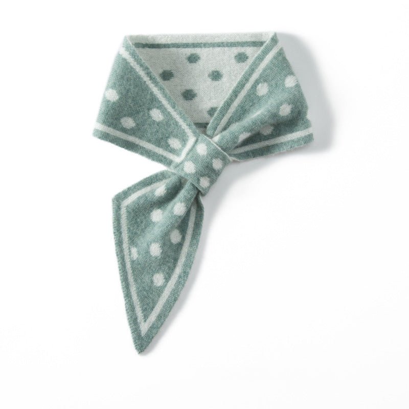 Polka Dot Cashmere Bow Scarf Cashmere Tie Scarf for Women Cashmere Neck Wrap Green M