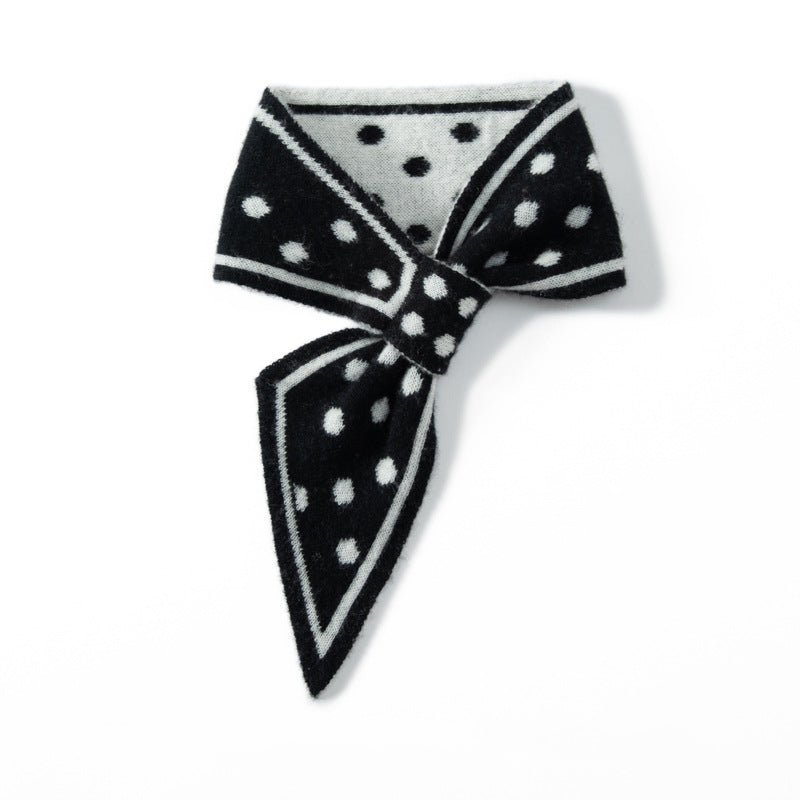 Polka Dot Cashmere Bow Scarf Cashmere Tie Scarf for Women Cashmere Neck Wrap Black M