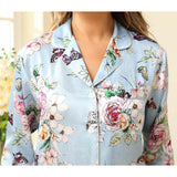 Luxury Print Silk Pajamas Floral Butterfly Silk Pajamas Set Pink XS