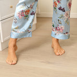Luxury Print Silk Pajamas Floral Butterfly Silk Pajamas Set Pink XS