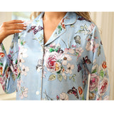 Luxury Print Silk Pajamas Floral Butterfly Silk Pajamas Set Pink XS