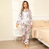 Luxury Print Silk Pajamas Floral Butterfly Silk Pajamas Set Pink XS